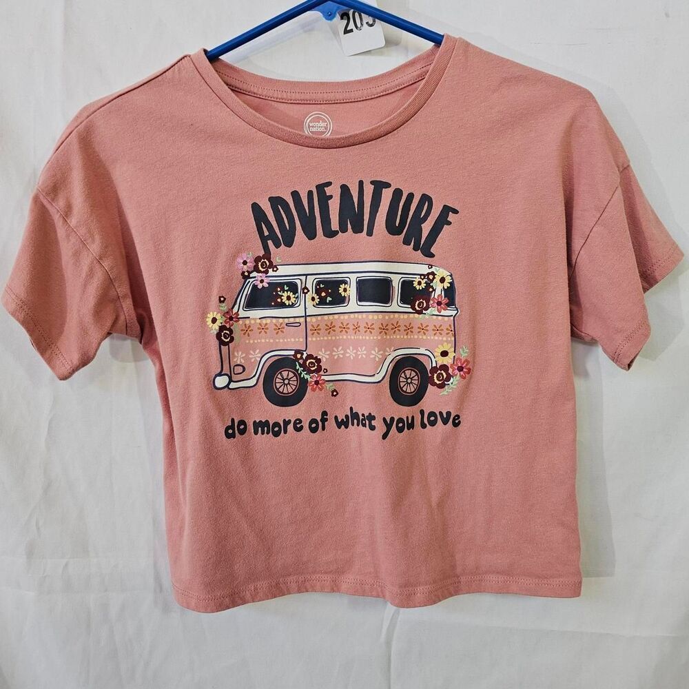 Wonder Nation Girls Pink Adventure Van Floral Graphic T-Shirt Size L
